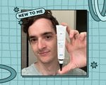 Collage of article author Stephen Rubino holding SkinCeuticals product